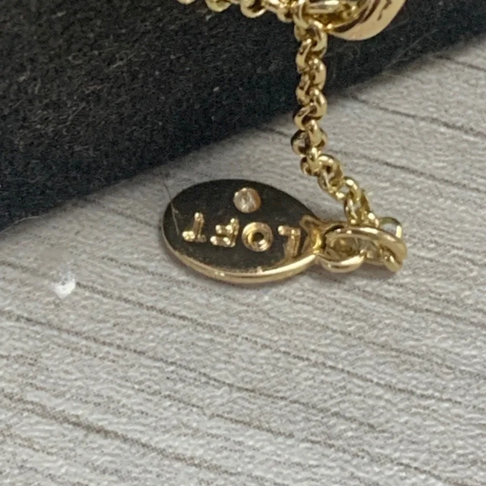 LOFT Gold Tone Toggle Chain Bracelet Pearl Crystal Heart Charm 8-8.5 Inch